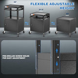 Steel Large AV Cart with Locking Cabinet - Adjustable Height Media Carts with Wheels, Pullout Tray, Power Strip for Mobile Work Station