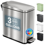 3 Gallon Small Wastebasket for Bathroom with Lid, Deodorizer, Soft-Step Stainless Steel Slim Garbage Bin