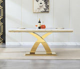 HomVent 68''Gold Faux Marble Dining Table Set with 6 Beige Velvet Chair
