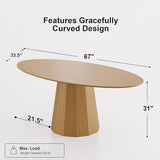 Casaphoria 67" Oval Dining Table, Modern Wood Kitchen Table with Cone Shaped Strip Polygonal Base for Living Room & Dining Room for 4-6, Oak