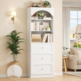 Cyclysio 80" Tall Bookshelf with 3 Drawers, Arched Bookcase with 3 Open Shelves