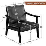 Yaheetech PU Leather Black Chairs, Mid-Century Modern Armchair with Solid Wood Legs