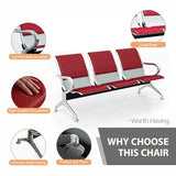 3-Seat PU Leather Waiting Room Bench – Red Reception Chair for Office, Hospital, Bank