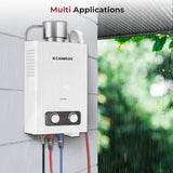 CAMPLUX Portable Tankless Water Heater, 1.58 GPM Outdoor Propane Water Heater with 3.54'' S/S Rain Cap, for Camping, 41,000 BTU, BD158C