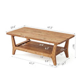 LITTLE TREE Solid Wood Coffee Table, 47-Inch Living Room Center Table with Shelf, 2-Tier, Smooth Corners, Child-Friendly, Easy Assembly, Brown