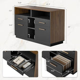 4 Drawer File Cabinet, Wood Filing Cabinet for Home Office with Lock, Power Strip, Storage Shelves