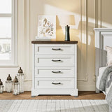 AODK White Farmhouse 4 Drawer Dresser for Bedroom, 39" Tall Engineered Wooden Chest of Drawers with Metal Handle, Modern Storage Cabinet and Organizers for Closet, Living Room, Entryway, Walnut Top