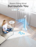 DREO Smart Tower Fan for Bedroom, Standing Fans for Indoors, 90° Oscillating, 26ft/s Velocity Quiet Floor Fan with Remote, 12H Timer, Voice Control Fans for Indoors, Compatible with Alexa