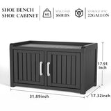 EasyUp Shoe Bench Waterproof,Resin Shoe Cabinet,Outdoor Storage,Industrial Hallway Bench with Adjustable Shelves for Entryway,Living Room,Bedroom(Black,Double Door)