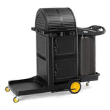 3-Shelf Commercial Cleaning Cart with Wheels, Housekeeping Caddy with Locker, Black, Great for Hotel, Stores, Schools