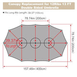 AONETOZ 12 Ribs Umbrella Canopy Replacement for 15ft Double-Sided Patio Umbrella, Frame NOT Included,Cream White
