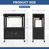 Auto Dynasty Height Adjustable Rolling AV Cart with Locking Storage Cabinet and Pullout Keyboard Tray (Black)