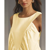 Hixiaohe Shirred Swing Tank Tops for Women Fashion Flowy Sleeveless Shirts Casual Crew Neck Blouse Loose Fit Ruffled Tops(Yellow,XS)