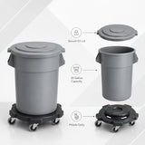 Getzi 1 Pack 55 Gallon Gray Round Commercial Trash Can with Lid and Dolly