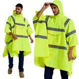 SRsafety Hi Vis Rain Poncho,High Visibility Rain Ponchos for Adults with Pocket,Safety Rain Jacket Stowable Conjoined Cap (yellow)