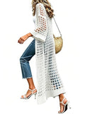 AUGCONE Cardigan Sweaters for Women Crochet Lightweight Summer 3/4 Sleeve Kimonos Long Knit Open Front(White, XL