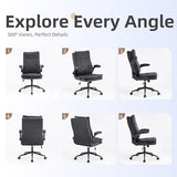 VINGLI Comfy Black Leather Office Desk Chair, Ergonomic High-Back Support Computer Gaming Chair with/No Wheels, Dual-Base