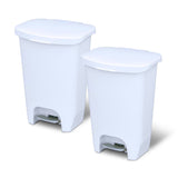 2 Pack | Plastic Kitchen Waste Bin | Hands Free with Step On Foot Pedal and Garbage Bag Rings, White