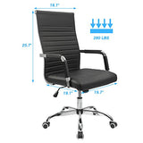Furmax Ribbed Office Desk Chair Mid-Back PU Leather Executive Conference Task Chair Adjustable Swivel Chair with Arms (Black)