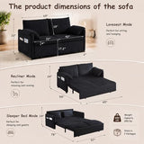 Cozelegti 65" 3-in-1 Convertible Sofa Bed, Pull Out Couch Loveseat Sleeper with Removable Back Pillows, Side Pockets & 2 Pillows for Small Spaces, Living Room, Bedroom – Corduroy, Black