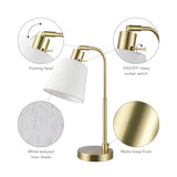 GLOBE Electric 61000057 16" Desk Lamp, Matte Brass Finish, White Shade, Adjustable Pivot Joint, Rotary Switch on Socket