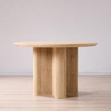 T4TREAM 47" Fluted Round Dining Table for Kitchen Living Room, Natural Oak