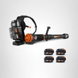 WORX Nitro WG572 80V Cordless Leaf Blower, Backpack Blower with 800CFM & 150MPH, 4 Batteries & Basecamp Charger Included