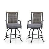Sophia and William Swivel Patio Bar Chairs, Set of 2, Counter Height, Rattan Back and Grey Seat Cushion, High Back Design for Garden, Lawn, and Backyard