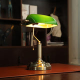 Green Glass Bankers Desk Lamp, Antique Desk Lamps with Brass Base, Traditional Library Lamp
