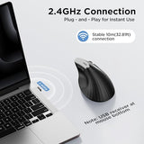 Uineer Ergonomic Vertical Wireless Mouse, 2.4G with USB Receiver, 2400 DPI Optical Sensor, 4 Adjustable DPI Levels, Rechargeable with Battery Indicator, Wide Compatibility with Windows & Mac OS-Black