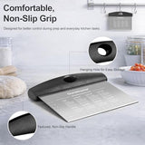 Ourokhome 2 Pack Bench Scraper Dough Cutter, Stainless Steel Dough Scraper with Laser-Etched Scale, Conversion Chart, Non-Slip Handle, Dishwasher Safe for Bread & Pastry, Black