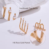 YOIHUR Glod Triple Illusion Claw Stud Earrings for Women, Multiple Huggie Hoop Earrings for One Hole, Rose Gold Earrings for Women Trendy Simple Hypoallergenic Jewellery Festival's Gifts