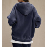 Talakeno Mens Womens Fleece Hoodies Sweatshirt Double Zip Up Oversized Acid Wash Hoodies Winter Vintage Cotton Sweatshirt(Navy-Blue,S)
