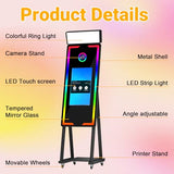 Magic Mirror Photo Booth with Printer,45-22" Touch Screen Mirror Photo Booth Machine with Flight Case