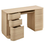 Modway Mirae 55 Inch Computer Desk with Drawers in Brushed Light Oak – Modern Compact Office Desk with Keyboard Tray, Curved Edges