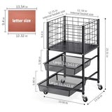 3-Tier Rolling File Cart, Metal Storage Drawer Cart with 2 Sliding File Trays