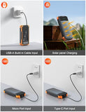 SOXONO Solar Charger Power Bank, PD 20W Fast Charging External Batter, 40000mAh Portable Phone Charger Built in 4 Cables with Dual Bright Flashlights for Camping, Hiking, and Outdoor Use