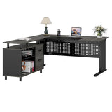 Large Computer Desk with File Cabinet, 63 Inch Executive Desk L Shaped Office Desk with Drawers and Storage Shelves