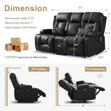 URRED Power Loveseat Recliner Sofa with Massage and Heat，Black