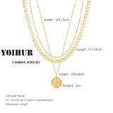 YOIHUR Layered Gold Necklaces for Women,14K Gold Plated Cuban Chain Trendy Layering Hexagonal Pendant Choker Necklace Set Jewelry for Women