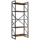 Shintenchi 5 Tiers Bookshelf, Classically Tall Bookcase Shelf, Industrial Book Rack, Modern Book Holder, Books/Movies-Rustic Brown