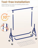 JIEJIERUI Heavy Duty Clothing Rack, Metal Clothes Rack Load 450 LBS, Rolling Coat Racks for Hanging Clothes with Lockable Wheels, Navy Blue