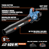 SENIX Leaf Blower Cordless, 40V Max Electric Leaf Blowers, Includes 2 x 4.0Ah Battery and Charger (BLAX2-M2)