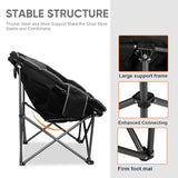Northroad XXL Camping Moon Chair,Oversized Round Chair,Folding Padded Saucer w/Side Pocket,500lbs Capacity for Outdoor Hiking Fishing Picnic Lawn,Black&Grey