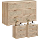 LEYAOYAO Rattan Dresser and Nightstand Sets 3 Piece, Natural
