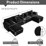 ONEMMLION 145" Oversized U-Shaped Cloud Sectional Sofa, Black