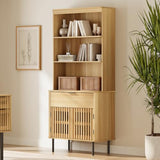WAMPAT 72.8" Tall 6 Tiers Bookshelf with Doors & Drawer for Home Office