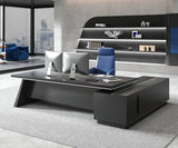 L-Shaped Black Executive Desk with Drawers, Large Modern Office Desk with Storage Cabinets