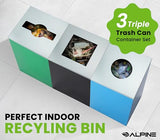 Alpine Indoor Recycling Bin -Commercial Trash Can Recycling Station Combo, Customizable 3 Compartment Metal,
