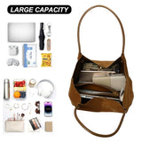 Suede Tote Bag for Women with Leather Purse Large Capacity Work Travel Handbags Ladies Shoulder Bags (Brown)